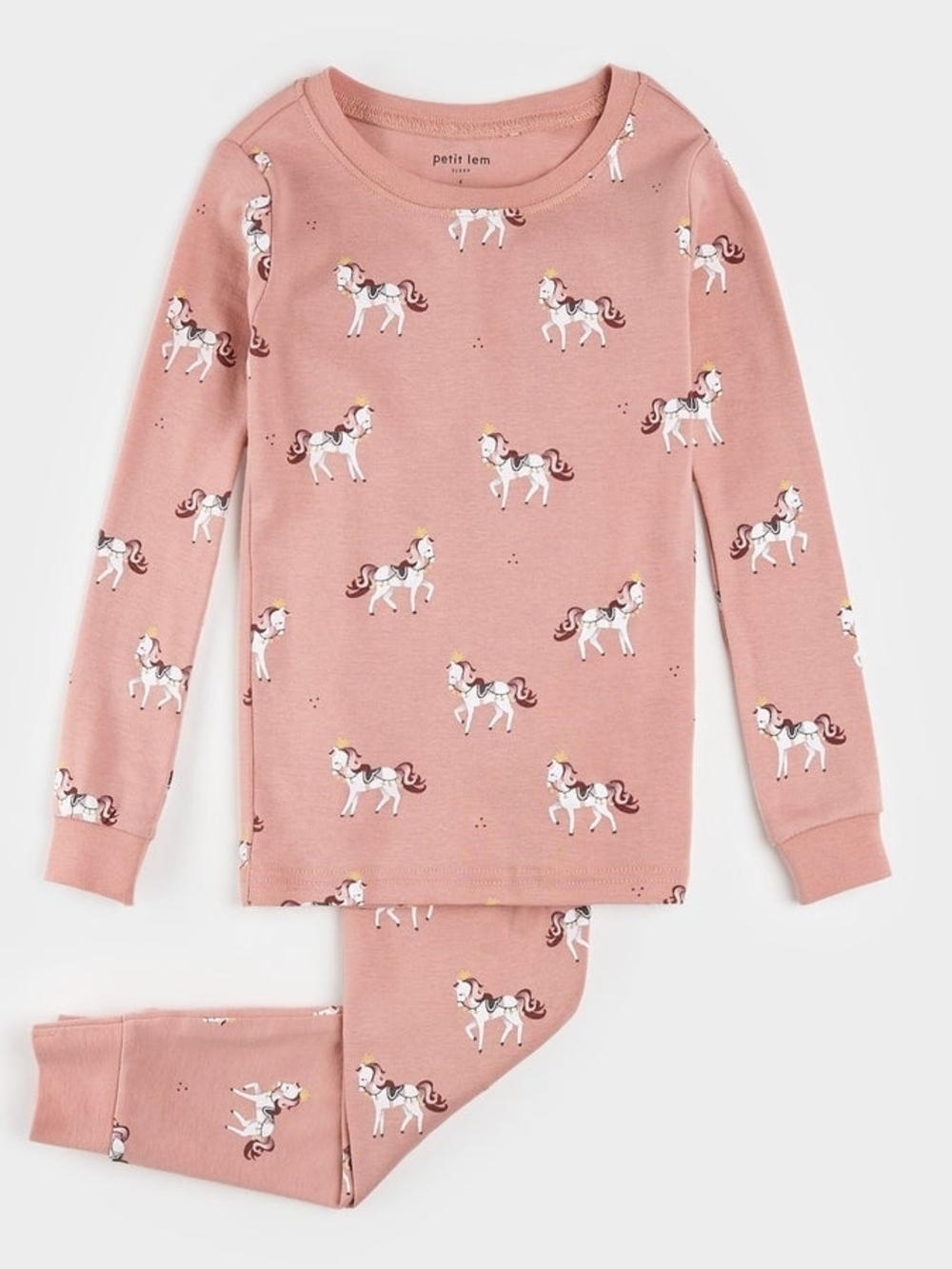 Petit Lem Girls Royal Horses Pajama Set Pink Cotton, Size 10